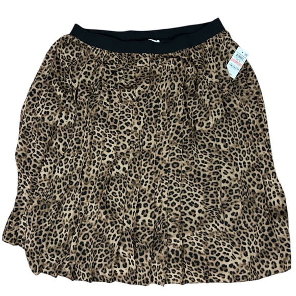 Womens Pleated Cheetah Midi Skirt Leopard Animal Print Brown 2XL NWT - Picture 1 of 7